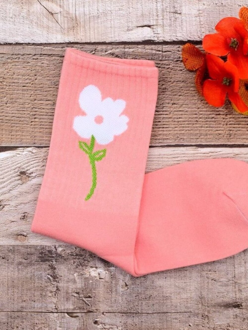 Minimal Garden Womens Flower Socks White on Pink Gift Packaged
